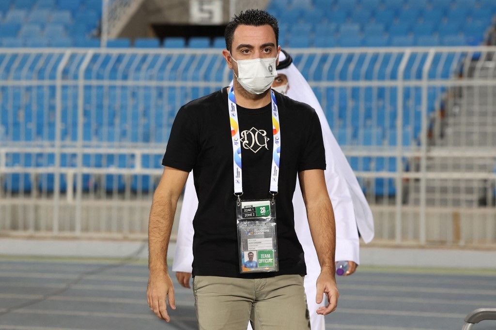 Sadd's coach Xavi arrives for the AFC Champions League group D match between Iran's Foolad and Qatar's Al-Sadd on April 26, 2021, at the Prince Faisal Bin Fahd Stadium in the Saudi capital, Riyadh. (Photo by Fayez Nureldine / AFP)