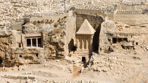 Kidron Valley According to the bible this is the tomb of Zechariah the son of Jehoiada the priest, on the foot of the mount of olives in the Kidron Valley in Jerusalem.
