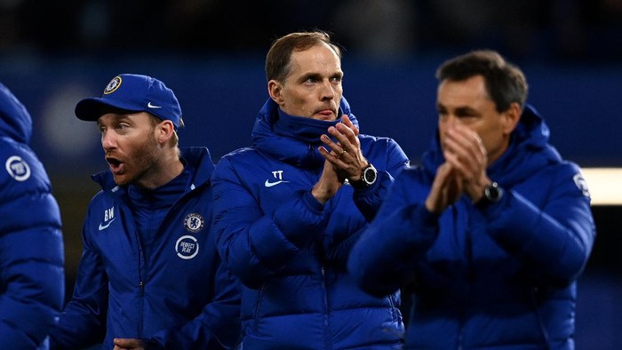 LONDON, ENGLAND - MAY 18: Thomas Tuchel, Manager of Chelsea applauds the fans after the Premier League match between Chelsea and Leicester City at Stamford Bridge on May 18, 2021 in London, England. A limited number of fans will be allowed into Premier League stadiums as Coronavirus restrictions begin to ease in the UK following the COVID-19 pandemic. (Photo by Glyn Kirk - Pool/Getty Images)