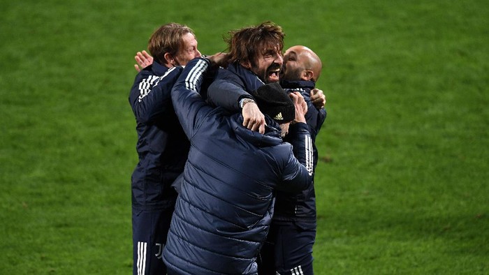 REGGIO NELLEMILIA, ITALY - MAY 19: Head coach Andrea Pirlo of Juventus celebrates the victory during the TIMVISION Cup Final between Atalanta BC and Juventus on May 19, 2021 in Reggio nellEmilia, Italy. (Photo by Alessandro Sabattini/Getty Images for Lega Serie A)