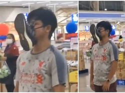 Kocak! Pria Nekat Jadikan Sepatunya Sebagai Masker, Bikin Nggak Habis Pikir