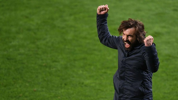 REGGIO NELLEMILIA, ITALY - MAY 19: Andrea Pirlo head coach of Juventus celebrates the victory during the TIMVISION Cup Final between Atalanta BC and Juventus on May 19, 2021 in Reggio nellEmilia, Italy. (Photo by Alessandro Sabattini/Getty Images for Lega Serie A)