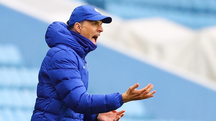 BIRMINGHAM, ENGLAND - MAY 23: Thomas Tuchel, Manager of Chelsea reacts during the Premier League match between Aston Villa and Chelsea at Villa Park on May 23, 2021 in Birmingham, England. A limited number of fans will be allowed into Premier League stadiums as Coronavirus restrictions begin to ease in the UK. (Photo by Richard Heathcote/Getty Images)