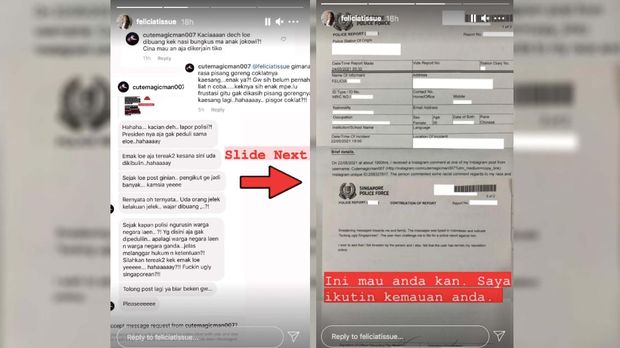 Felicia Tissue laporkan netizen Indonesia ke polisi Singapura