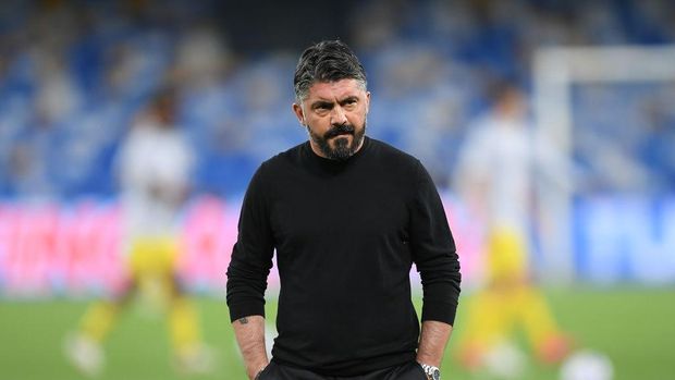 NAPLES, ITALY - MAY 23: Gennaro Gattuso, Head Coach of SSC Napoli looks on prior to the Serie A match between SSC Napoli and Hellas Verona FC at Stadio Diego Armando Maradona on May 23, 2021 in Naples, Italy. Sporting stadiums around Italy remain under strict restrictions due to the Coronavirus Pandemic as Government social distancing laws prohibit fans inside venues resulting in games being played behind closed doors.  (Photo by Francesco Pecoraro/Getty Images)