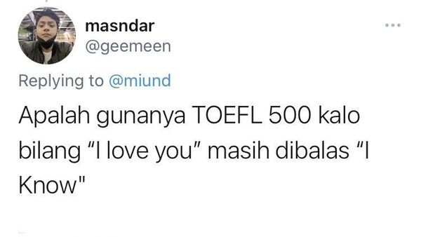 8 Tweet Kocak Gunanya TOEFL Dalam Percintaan, Endingnya Nihil Bikin Nyesek