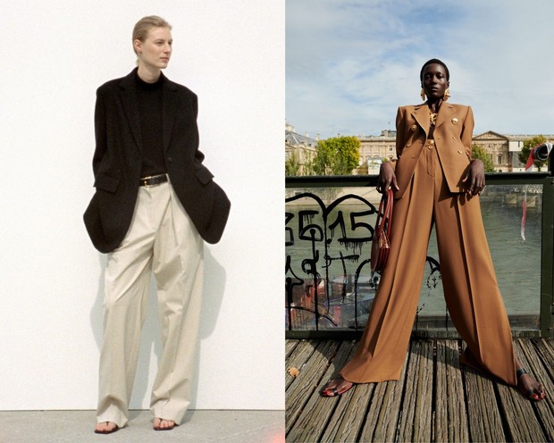 Baggy pants The Row (kiri) dan Schiaparelli (kanan).