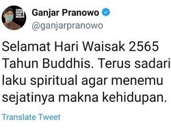 Sampaikan Selamat Waisak, Ganjar Ungkap Korelasi Jabatan dan Kebahagiaan