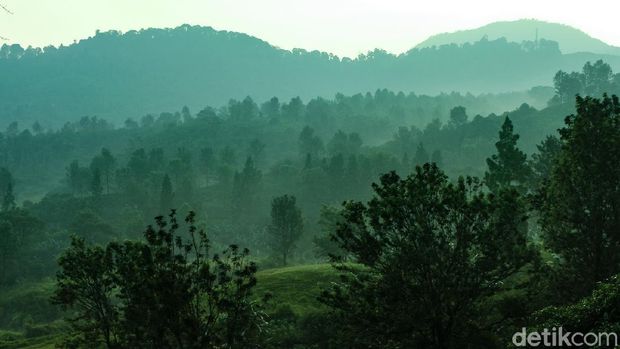 Kawasan Puncak Pass di Jawa Barat sangat sejuk di pagi hari. Hamparan bukit-bukit dan gunung elok dipandang.
