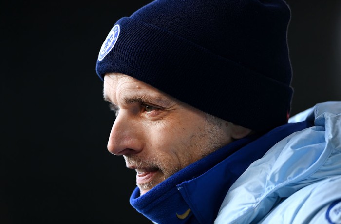 LEEDS, ENGLAND - MARCH 13: Thomas Tuchel, Manager of Chelsea look on as he conducts post match interviews after the Premier League match between Leeds United and Chelsea at Elland Road on March 13, 2021 in Leeds, England. Sporting stadiums around the UK remain under strict restrictions due to the Coronavirus Pandemic as Government social distancing laws prohibit fans inside venues resulting in games being played behind closed doors. (Photo by Laurence Griffiths/Getty Images)