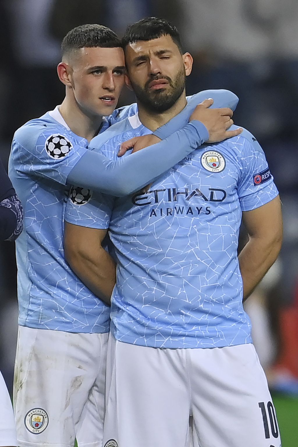 Sergio Aguero Manchester City's Sergio Aguero grimaces at the end of the Champions League final soccer match between Manchester City and Chelsea at the Dragao Stadium in Porto, Portugal, Saturday, May 29, 2021. (Carl Recine/Pool via AP)