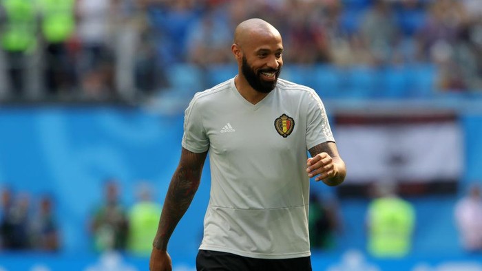 SAINT PETERSBURG, RUSSIA - JULY 14:  Belgium assistant coach Thierry Henry looks on during the warm up prior to the 2018 FIFA World Cup Russia 3rd Place Playoff match between Belgium and England at Saint Petersburg Stadium on July 14, 2018 in Saint Petersburg, Russia.  (Photo by Alexander Hassenstein/Getty Images)