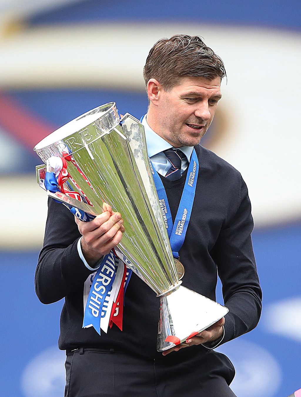 GLASGOW, SCOTLAND - MAY 15: Rangers Manager Steven Gerrard is seen during the Scottish Premiership match between Rangers and Aberdeen on May 15, 2021 in Glasgow, Scotland. Sporting stadiums around the UK remain under strict restrictions due to the Coronavirus Pandemic as Government social distancing laws prohibit fans inside venues resulting in games being played behind closed doors.  (Photo by Ian MacNicol/Getty Images)