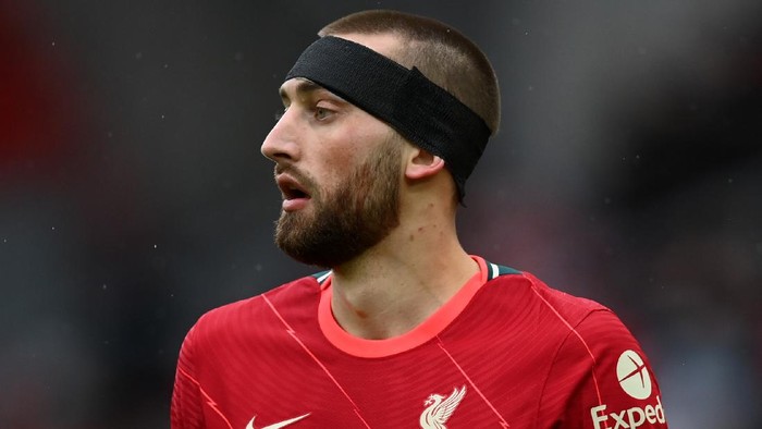 LIVERPOOL, ENGLAND - MAY 23: Nathaniel Phillips of Liverpool during the Premier League match between Liverpool and Crystal Palace at Anfield on May 23, 2021 in Liverpool, England. (Photo by Gareth Copley/Getty Images)