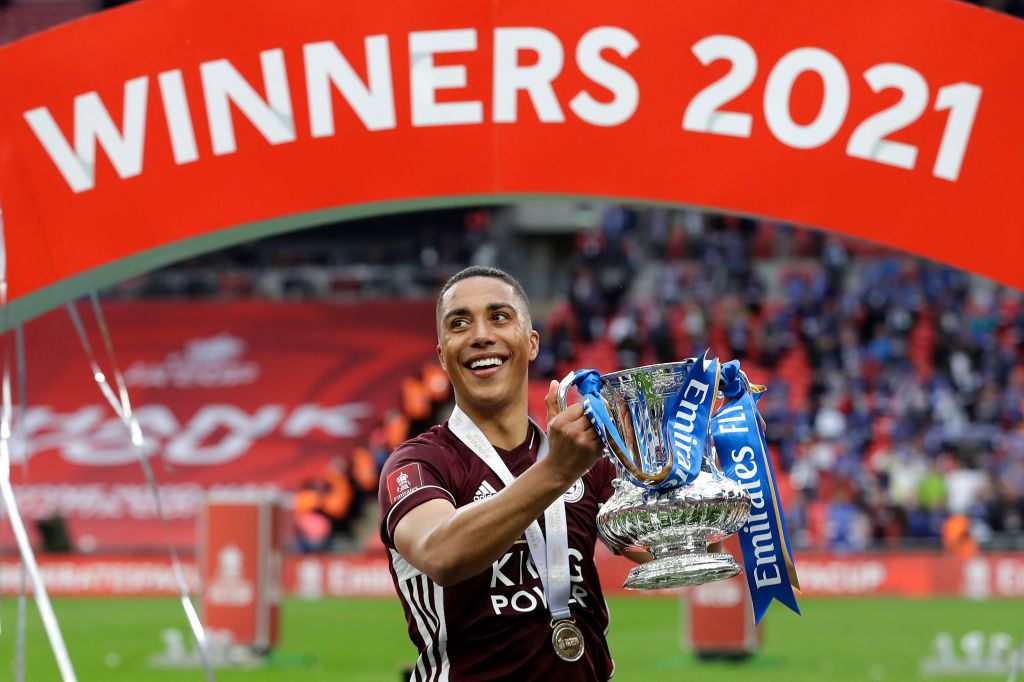 NEWCASTLE UPON TYNE, ENGLAND - JANUARY 03: Youri Tielemans of Leicester City celebrates after scoring their sides second goal during the Premier League match between Newcastle United and Leicester City at St. James Park on January 03, 2021 in Newcastle upon Tyne, England. The match will be played without fans, behind closed doors as a Covid-19 precaution. (Photo by Michael Regan/Getty Images)