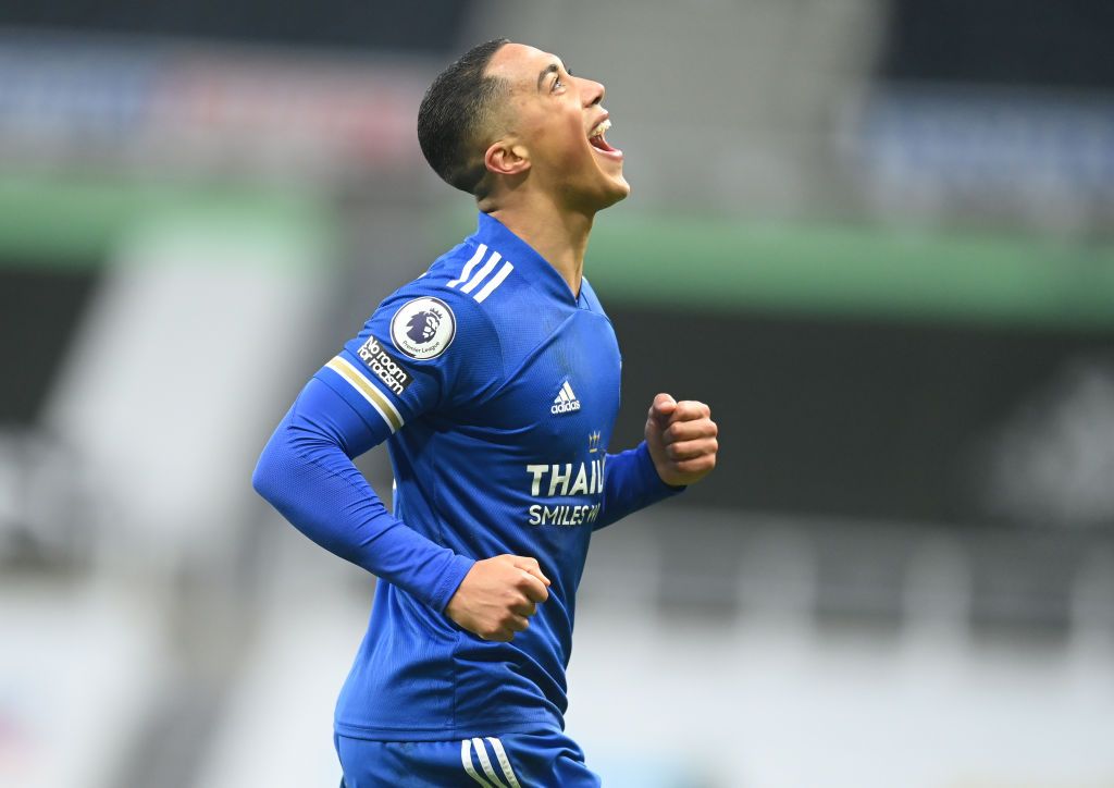 NEWCASTLE UPON TYNE, ENGLAND - JANUARY 03: Youri Tielemans of Leicester City celebrates after scoring their sides second goal during the Premier League match between Newcastle United and Leicester City at St. James Park on January 03, 2021 in Newcastle upon Tyne, England. The match will be played without fans, behind closed doors as a Covid-19 precaution. (Photo by Michael Regan/Getty Images)
