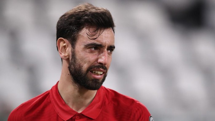 TURIN, ITALY - MARCH 24: Bruno Fernandes of Portugal during the FIFA World Cup 2022 Qatar qualifying match between Portugal and Azerbaijan at Allianz Stadium on March 24, 2021 in Turin, Italy. (Photo by Jonathan Moscrop/Getty Images)