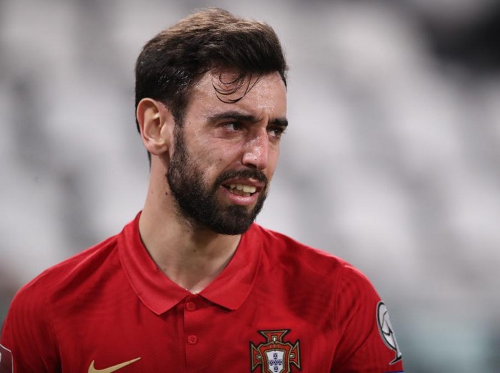 TURIN, ITALY - MARCH 24: Bruno Fernandes of Portugal during the FIFA World Cup 2022 Qatar qualifying match between Portugal and Azerbaijan at Allianz Stadium on March 24, 2021 in Turin, Italy. (Photo by Jonathan Moscrop/Getty Images)