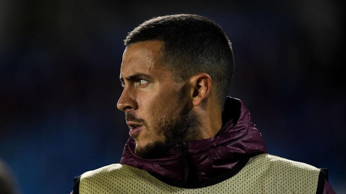 MADRID, SPAIN - APRIL 27: Eden Hazard of Real Madrid CF looks on during the UEFA Champions League Semi Final First Leg match between Real Madrid and Chelsea FC at Estadio Alfredo Di Stefano on April 27, 2021 in Madrid, Spain. Sporting stadiums around Spain remain under strict restrictions due to the Coronavirus Pandemic as Government social distancing laws prohibit fans inside venues resulting in games being played behind closed doors (Photo by David Ramos/Getty Images)