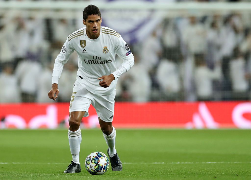 MADRID, SPAIN - NOVEMBER 06: Raphael Varane of Real Madrid in action during the UEFA Champions League group A match between Real Madrid and Galatasaray at Bernabeu on November 06, 2019 in Madrid, Spain. (Photo by Angel Martinez/Getty Images)