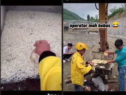 Nyleneh! Kuli Proyek Masak Mie Instan Pakai Alat Pengeruk Tanah