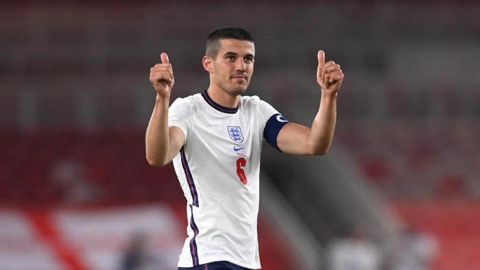 MIDDLESBROUGH, ENGLAND - JUNE 02: England player Conor Coady gives the crowd the thumbs up after the international friendly match between England and Austria at Riverside Stadium on June 02, 2021 in Middlesbrough, England. (Photo by Stu Forster/Getty Images)