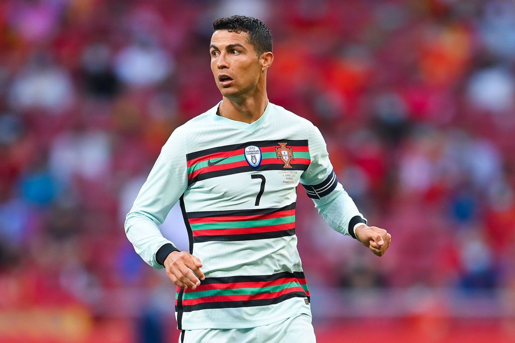MADRID, SPAIN - JUNE 04: Cristiano Ronaldo of Portugal looks on during the international friendly match between Spain and Portugal at Wanda Metropolitano stadium on June 04, 2021 in Madrid, Spain. (Photo by David Ramos/Getty Images)