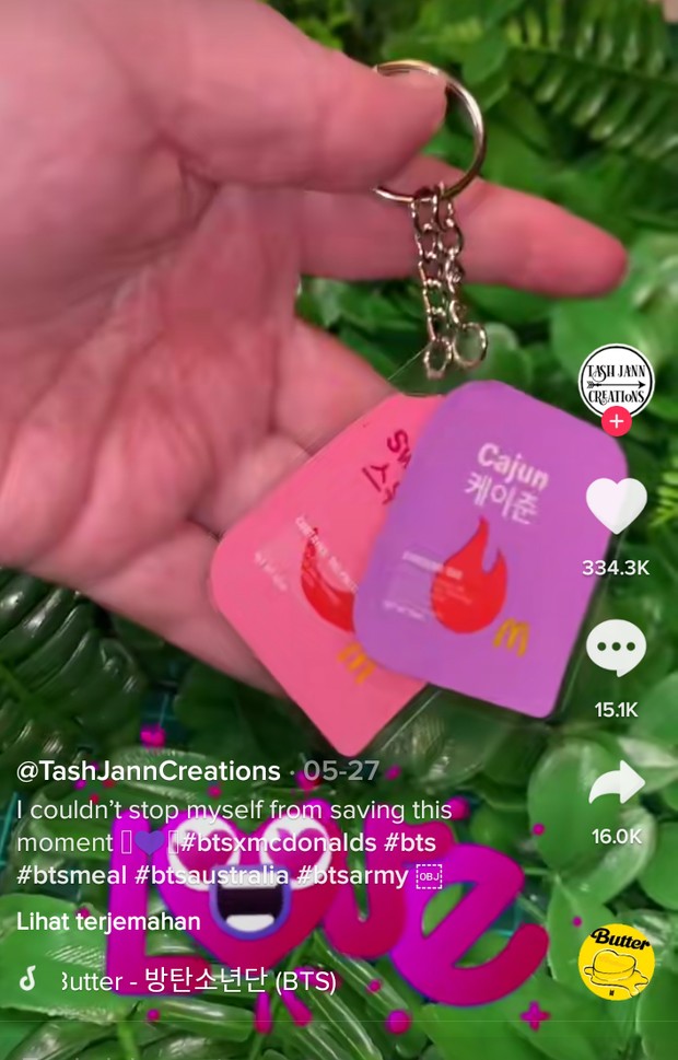 Kreasi gantungan kunci BTS Meal dijadikan sebagai gantungan kunci/TikTok/TashJannCreations