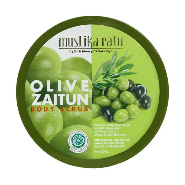 Mustika RatuBody Scrub Zaitun/shopee.co.id Mustika RatuBody Scrub Zaitun mencerahkan sekalgs melembapkan kulit/shopee.co.id
