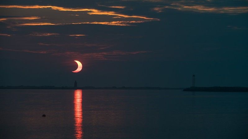 GRAND CANYON NATIONAL PARK, AZ - MAY 20:  A composite of images of the first annular eclipse seen in the U.S. since 1994 shows several stages, left to right, as the eclipse passes through annularity and the sun changes color as it approaches sunset on May 20, 2012 in Grand Canyon National Park, Arizona. Differing from a total solar eclipse, the moon in an annular eclipse appears too small to cover the sun completely, leaving a ring of fire effect around the moon. The eclipse is casting a shallow path crossing the West from west Texas to Oregon then arcing across the northern Pacific Ocean to Tokyo, Japan. (Photo by David McNew/Getty Images)