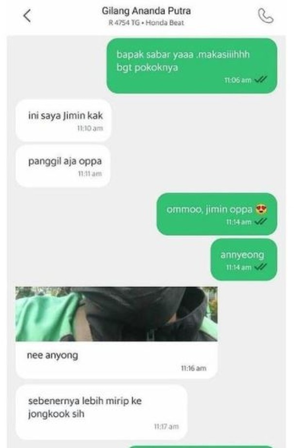 chat ojol dengan army/instagram.com/fyi.bts chat lucu para ojol dengan customer army saat memesan BTS meal