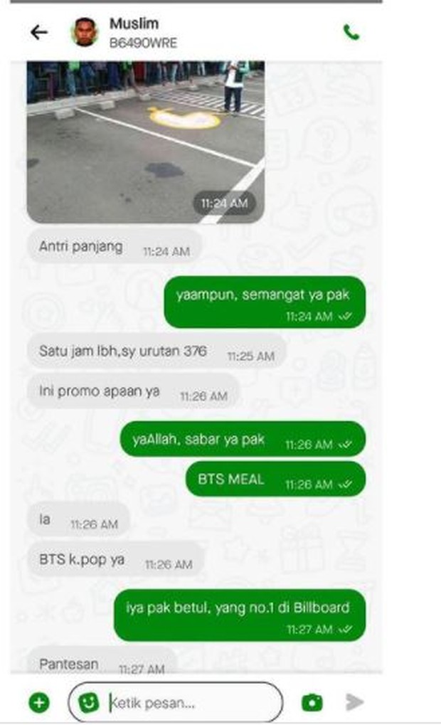 chat ojol dengan army/instagram.com/fyi.bts chat lucu para ojol dengan customer army saat memesan BTS meal