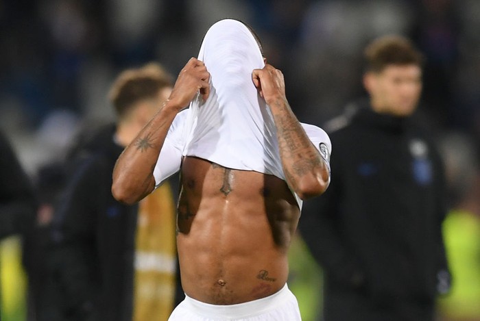 PRISTINA, KOSOVO - NOVEMBER 17:  Raheem Sterling of England reacts after  the UEFA Euro 2020 Qualifier between Kosovo and England at the Pristina City Stadium on November 17, 2019 in Pristina, Kosovo. (Photo by Michael Regan/Getty Images)