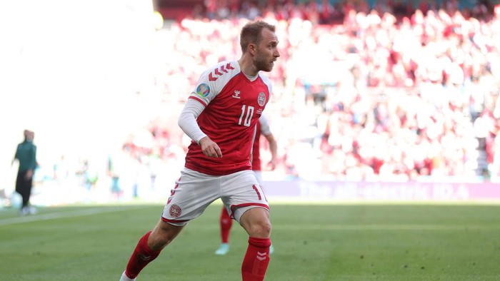 COPENHAGEN, DENMARK - JUNE 12: Christian Eriksen of Denmark in action during the UEFA Euro 2020 Championship Group B match between Denmark and Finland on June 12, 2021 in Copenhagen, Denmark. (Photo by Friedemann Vogel - Pool/Getty Images)