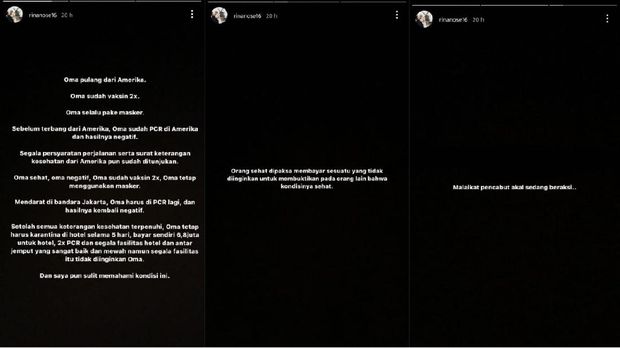 Rina Nose protes omanya diperlakukan layaknya pasien COVID-19