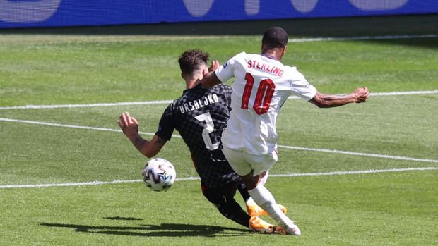 Soccer Football - Euro 2020 - Group D - England v Croatia - Wembley Stadium, London, Britain - June 13, 2021 England's Raheem Sterling scores their first goal Pool via REUTERS/Catherine Ivill