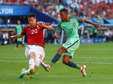 LYON, FRANCE - JUNE 22:  Nani of Portugal scores his team's first goal during the UEFA EURO 2016 Group F match between Hungary and Portugal at Stade des Lumieres on June 22, 2016 in Lyon, France.  (Photo by Julian Finney/Getty Images)