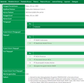 Tangkapan layar dari Sistem Informasi Penelusuran Perkara