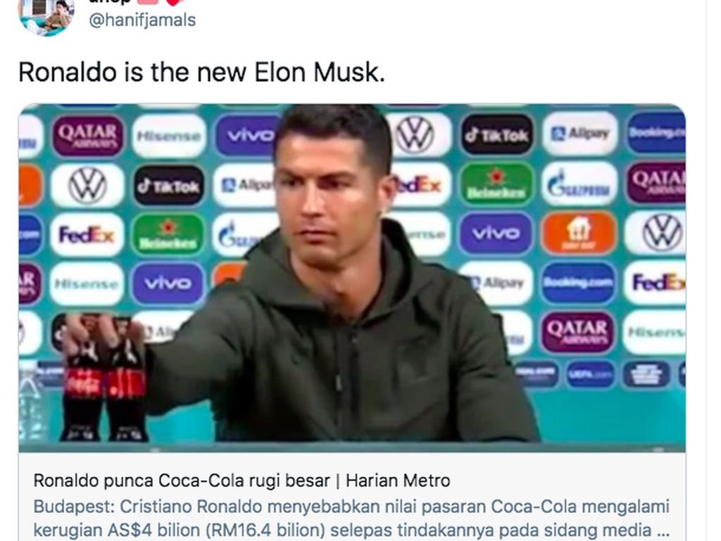 Benarkah Saham Coca-Cola Jeblok Gara-gara Digeser Cristiano Ronaldo?