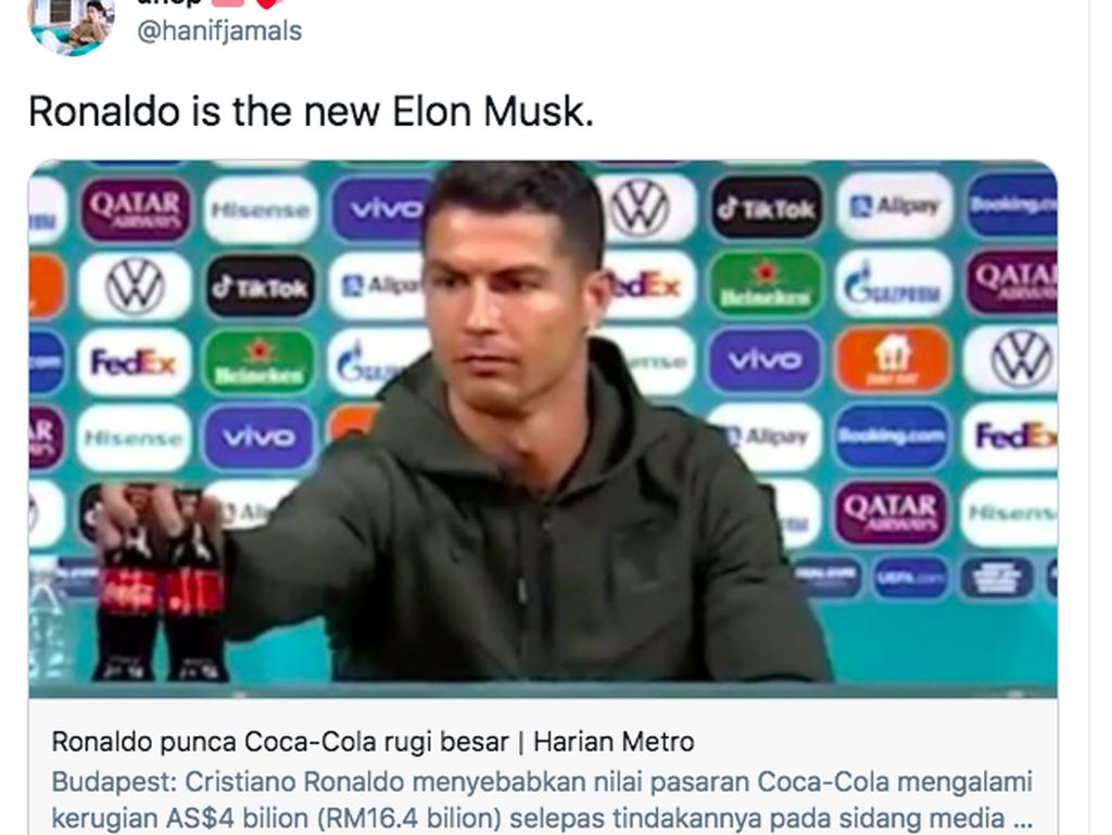 Benarkah Saham Coca-Cola Jeblok Gara-gara Digeser Cristiano Ronaldo? Benarkah Saham Coca-Cola Jeblok Gara-gara Digeser Cristiano Ronaldo?