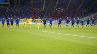 Hasil 3-0 ini mengantarkan Italia lolos ke babak gugur setelah mengantungi enam poin dari dua laga. AP Photo/Alessandra Tarantino, Pool.