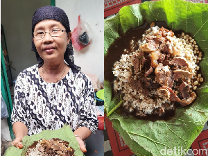 Sedep Poll! Makan Nasi Rawon Pakai Alas Daun Jati Khas Lamongan