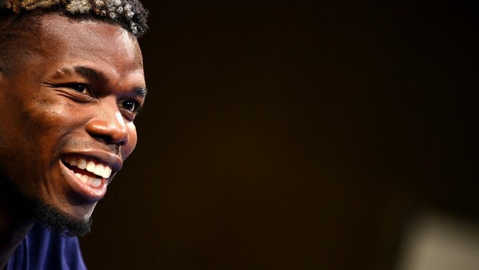 Frances midfielder Paul Pogba speaks during a press conference at the teams base camp in Clairefontaine-en-Yvelines on June 10, 2021 ahead of the UEFA EURO 2020 football competition. (Photo by FRANCK FIFE / AFP)