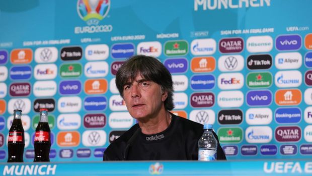 Soccer Football - Euro 2020 - Germany Press Conference - Football Arena Munich, Munich, Germany - June 14, 2021 Germany coach Joachim Loew during the press conference UEFA/Handout via REUTERS ??ATTENTION EDITORS - THIS IMAGE HAS BEEN SUPPLIED BY A THIRD PARTY. NO RESALES. NO ARCHIVES