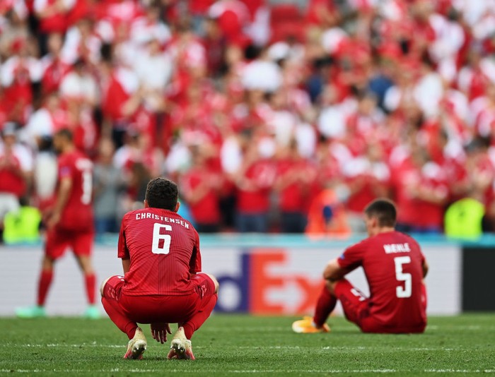 COPENHAGEN, DENMARK - JUNE 17: Andreas Christensen of Denmark looks dejected following defeat in the UEFA Euro 2020 Championship Group B match between Denmark and Belgium at Parken Stadium on June 17, 2021 in Copenhagen, Denmark. (Photo by Stuart Franklin/Getty Images)