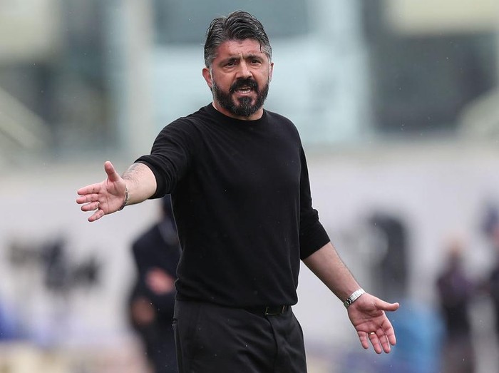 FLORENCE, ITALY - MAY 16: Gennaro Gattuso manager of SSC Napoli gestures during the Serie A match between ACF Fiorentina  and SSC Napoli at Stadio Artemio Franchi on May 16, 2021 in Florence, Italy.  (Photo by Gabriele Maltinti/Getty Images)