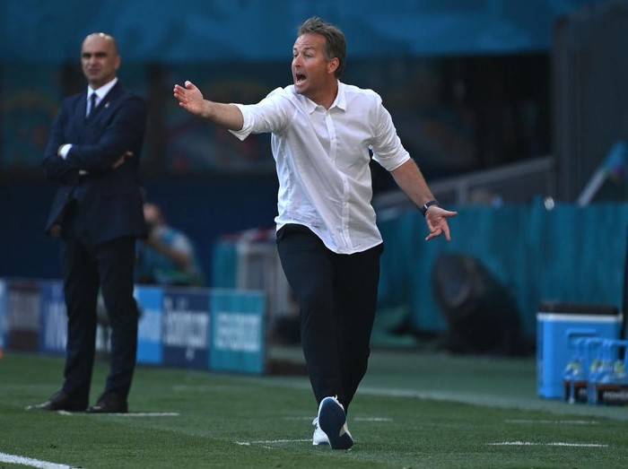 COPENHAGEN, DENMARK - JUNE 17: Kasper Hjulmand, Head Coach of Denmark reacts during the UEFA Euro 2020 Championship Group B match between Denmark and Belgium at Parken Stadium on June 17, 2021 in Copenhagen, Denmark. (Photo by Jonathan Nackstrand - Pool/Getty Images)