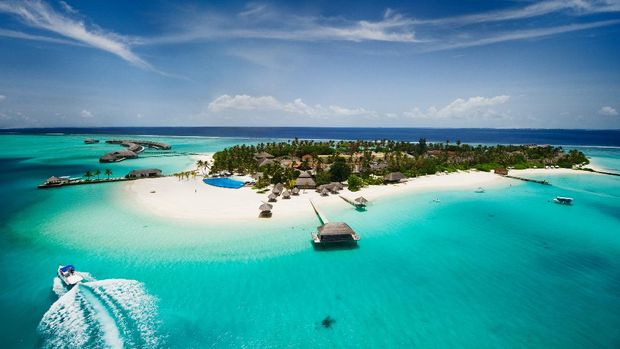 Beautiful tropical island of Maldives from the air.