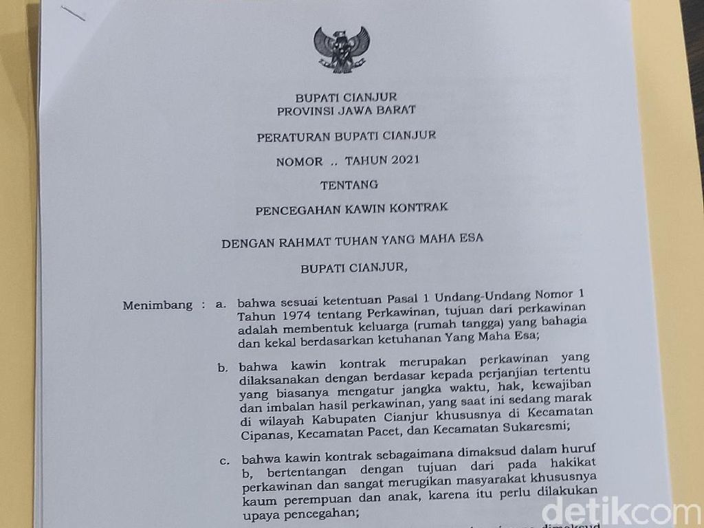 Ini Isi Perbup Larangan Kawin Kontrak di Cianjur Ini Isi Perbup Larangan Kawin Kontrak di Cianjur