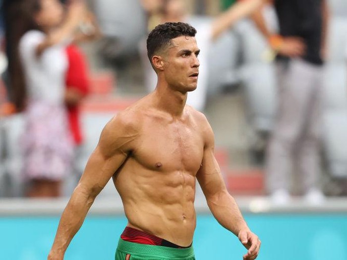 MUNICH, GERMANY - JUNE 19: Cristiano Ronaldo of Portugal looks dejected following defeat in the UEFA Euro 2020 Championship Group F match between Portugal and Germany at Football Arena Munich on June 19, 2021 in Munich, Germany. (Photo by Alexander Hassenstein/Getty Images)